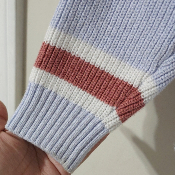 HOLLISTER Preppy Oversized Chunky Knit Striped V-Neck Pullover Sweater, Size L - Picture 7 of 13